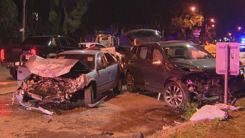 Five men were hospitalised after a six-car crash in Strathfield.