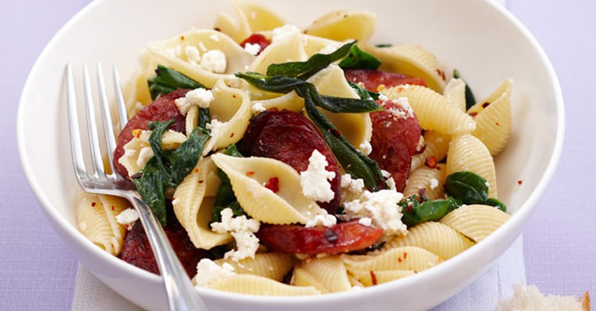 Pasta with chorizo, spinach and ricotta for $ - 9Kitchen