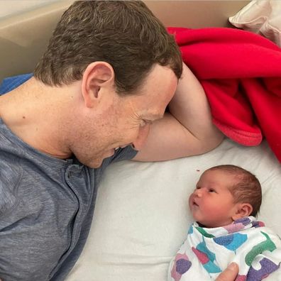 Mark Zuckerberg with newborn daughter Aurelia