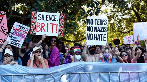 A number of trans-rights supporters have arrived at Albert Park to protest against Posie Parker.