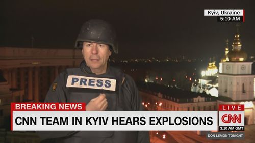 A CNN reporter has heard loud explosions in Ukraine's capital while live on air.