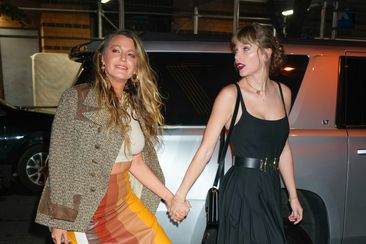 Blake Lively and Taylor Swift are seen on September 30, 2023 in New York City. (Photo by Gotham/GC Images)