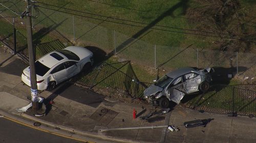 Damaged cars at the scene of the crash.