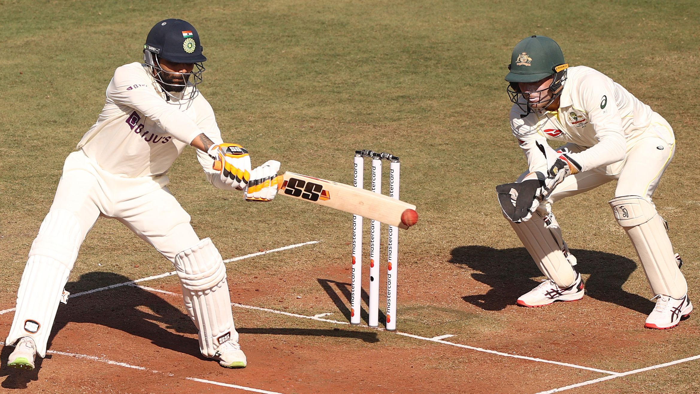 Ravindra Jadeja of India bats during day three of the first Test match in the series between India and Australia.