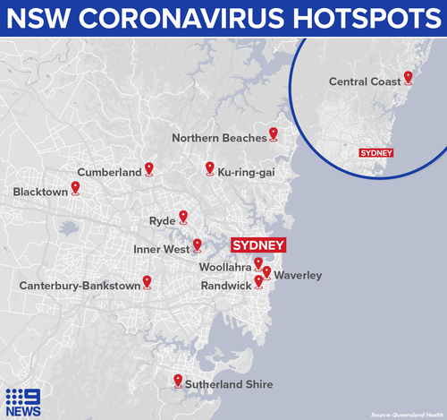 NSW Coronavirus hotspots.