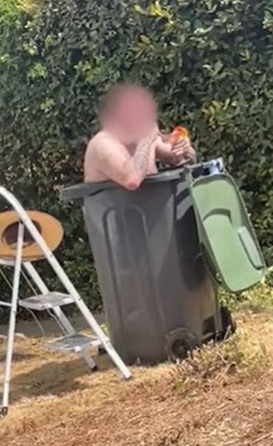 British man in wheelie bin heatwave