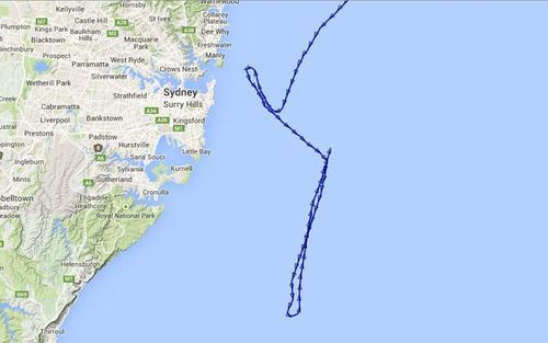 The path taken by the Carnival Spirit today while it waited off Sydney's coast for rough seas to settle. (Cruise Ship Tracker)