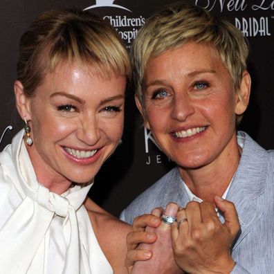 Portia de Rossi and Ellen DeGeneres arrive at Neil Lane's debut of his new bridal collection with Kay Jewelers in 2010.