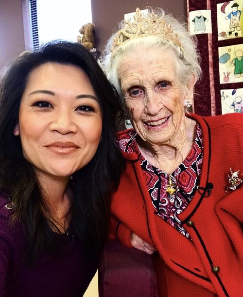 Perth great-grandmother Molly Robinson was surprised by 9News journalist Tracey Vo at her 100th birthday celebrations.