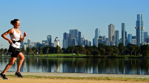 A jogger in Albert Park, Melbourne.