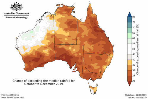 Rainfall is likely to be below average across most of the country for the remainder of 2019