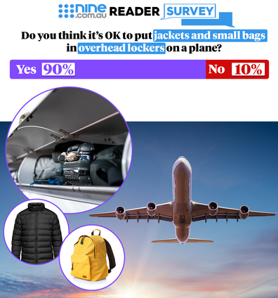 nine reader survey jackets in overhead lockers on planes