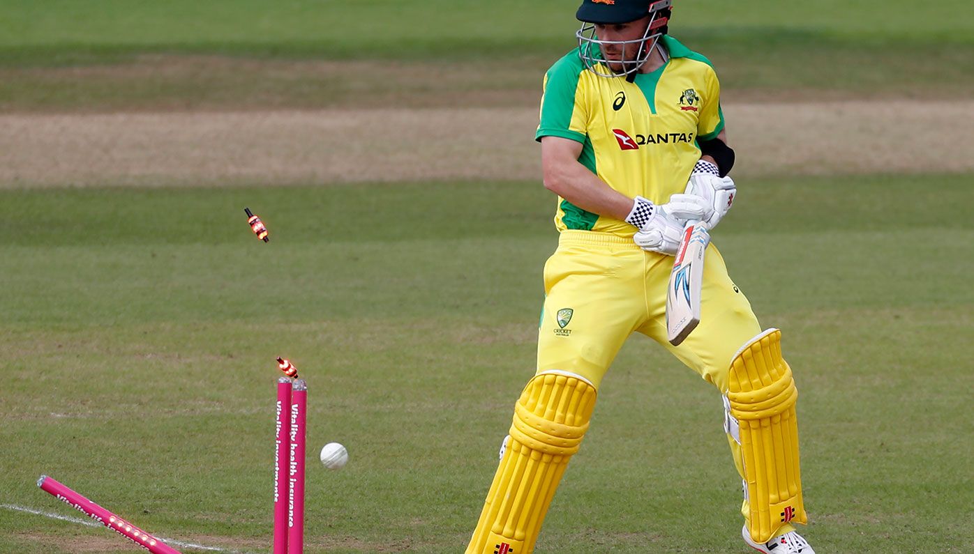 Aaron Finch is dismissed during the second T20 International against England.