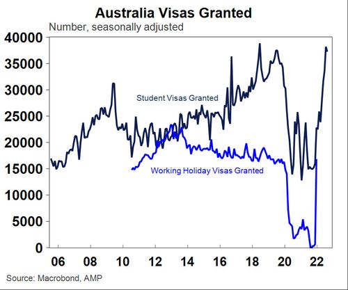 Graphique montrant les visas étudiants et vacances-travail accordés.