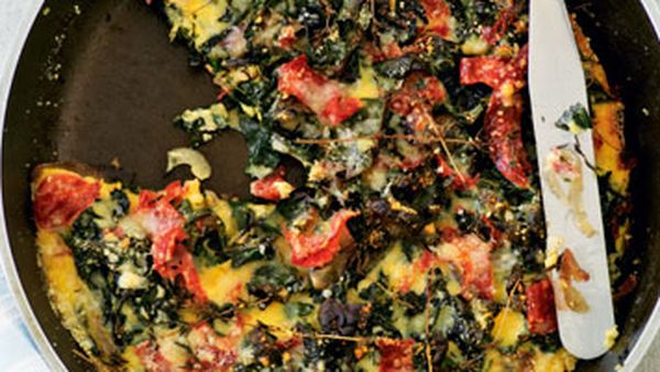 Silverbeet & salami frittata