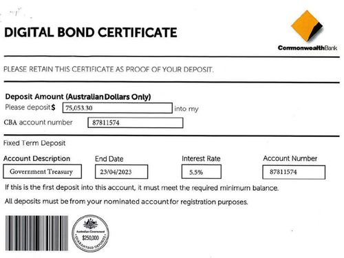 A 'digital bond certificate' the scammer sent Paula.