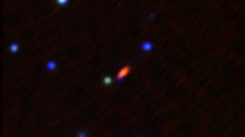 This image, captured by the Karl G. Jansky Very Large Array, shows the object FRB 190520 when it's active (in red). 