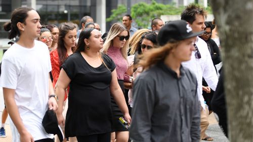 Family and supporters of Tristan Heather leave the Supreme Court after his sentencing. (AAP)