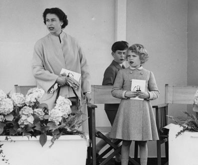 Queen Elizabeth, Princess Anne and Prince Charles at Windsor Great Park.