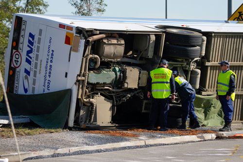 The bus carrying wedding guests rolled over on a foggy night, killing 10 and injuring 25 people.