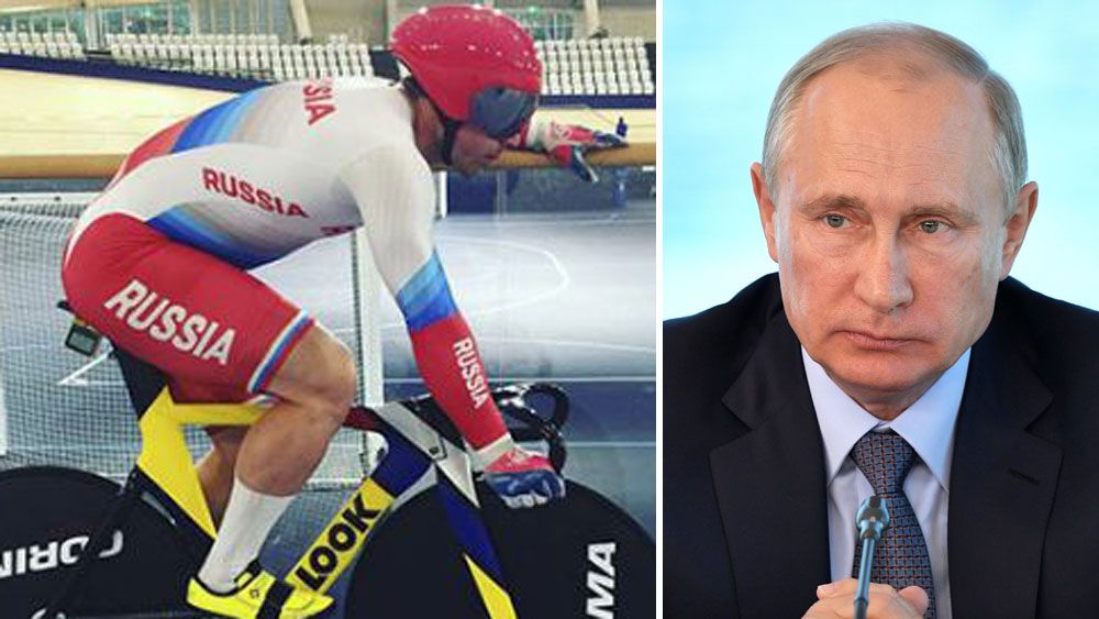 Shane Perkins in his new cycling gear and Russian president Vladimir Putin. 