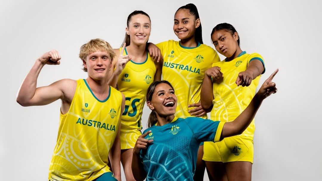 Members of Australia&#x27;s Commonwealth Youth Games team showcase the competition kit for Trinbago 2023.