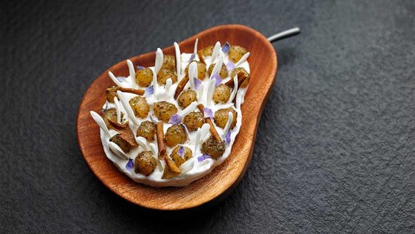 Attica's gingered pears with ice-cream and Maidenii vermouth. Image: www.attica.com.au