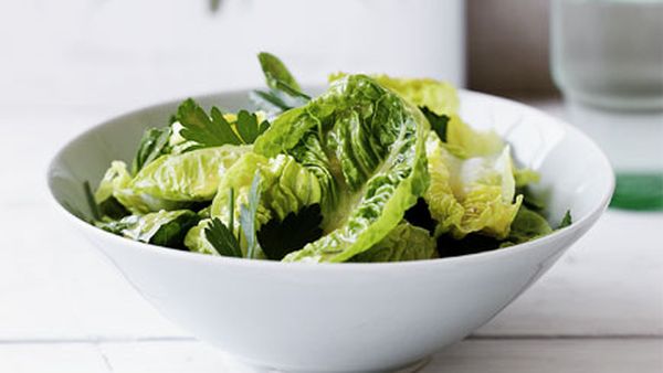 Baby cos and herb salad with garlic vinaigrette