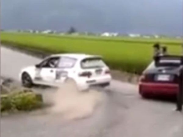 Rally driver's embarrassing crash