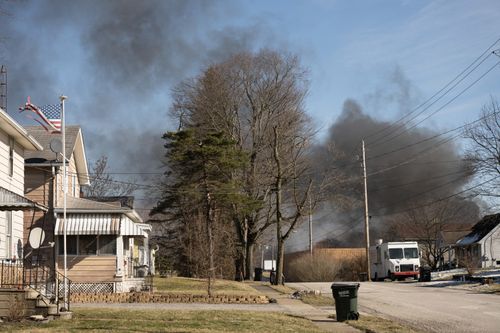 Smoke rises from a derailed cargo train successful East Palestine, Ohio, connected February 4, 2023. 