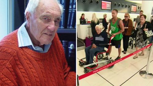 Australia's oldest scientist, Professor David Goodall, departed Perth for Switzerland yesterday. Picture: 9NEWS.