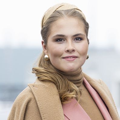 VLISSINGEN, NETHERLANDS - FEBRUARY 21: Princess Amalia of the Netherlands attends the naming ceremony of the naval ship Den Helder built by Damen Naval Shipyards on February 21, 2025 in Vlissingen, Netherlands. The naming ceremony is the first public solo event for Princess Amalia in the Netherlands. (Photo by Patrick van Katwijk/Getty Images)
