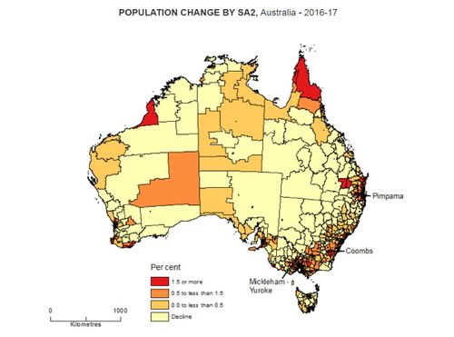 All of Australia's capital cities grew in 2016-17, while many regional and remote communities continued to shrink. (ABS)