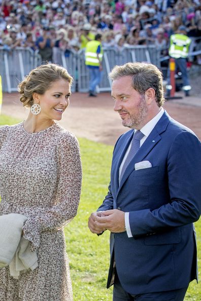 Princess Madeleine of Sweden and her husband Chris O'neill attend the Victoria day celebration on the occasion of The Crown Princess Victoria of Sweden's 40th birthday celebrations at stadion on July 14, 2017 in Borgholm, Sweden.