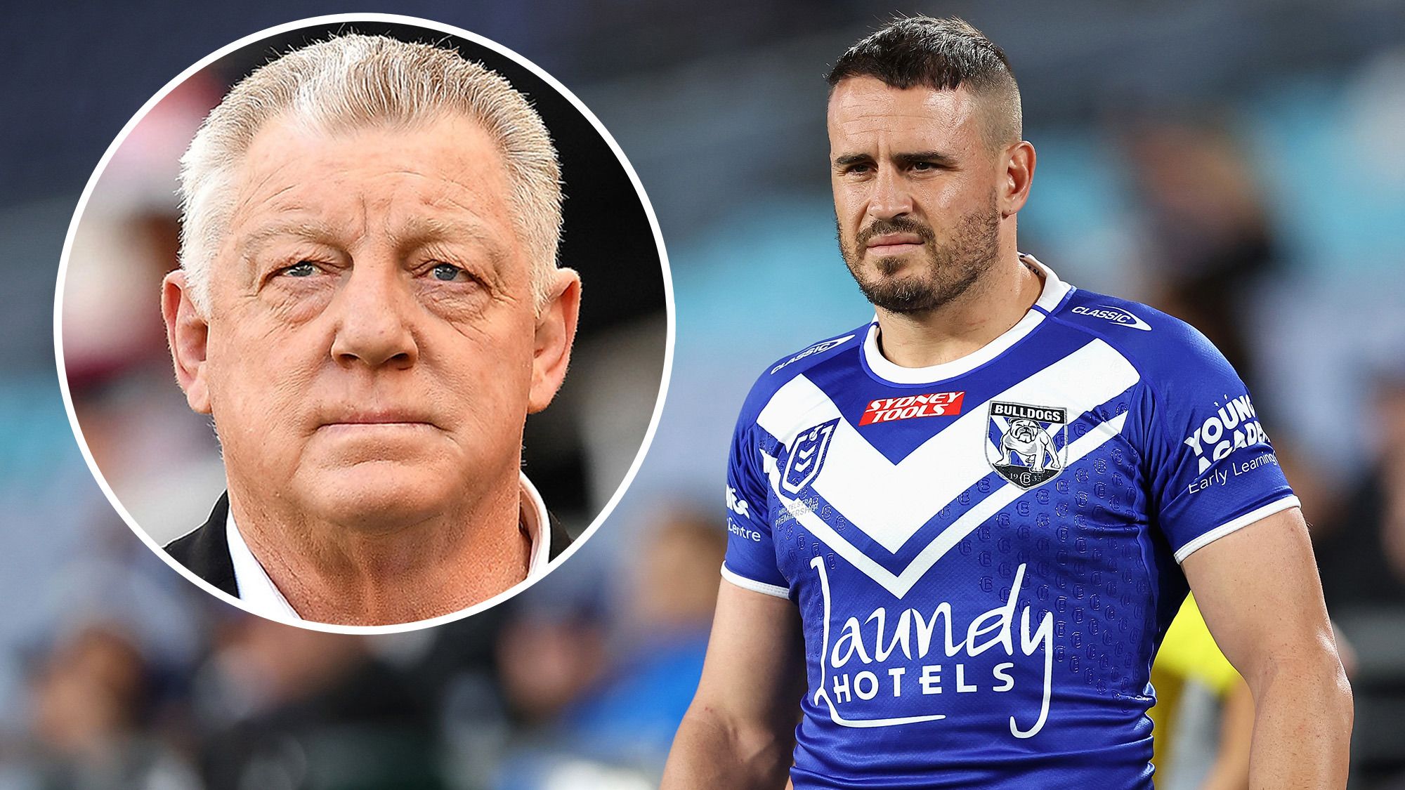 Canterbury football boss Phil Gould and Bulldogs player Josh Reynolds.