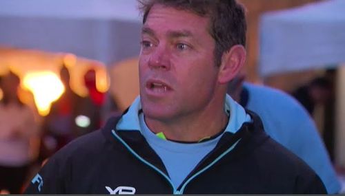 NRL legend Brett Kimmorley fired up his team for the big game. Picture: 9NEWS