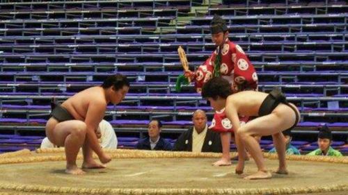 Scrawny sumo wrestler lasts under a second on painful debut