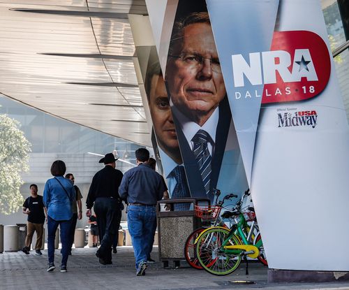 At the NRA convention yesterday in Dallas, Mr Trump said Britain has tough gun laws but that one London hospital is awash with blood because of knife wounds. (EPA)