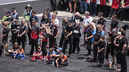 Family and friends gather for the funeral for Anita Board at the Perth Motoplex. (AAP)