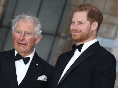 Prince Harry with HRH Prince Charles at the World Premiere of Netflix's Our Planet at the Natural History Museum, Kensington in 2019.