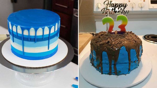 Birthday layer cake &#x27;expectations vs reality&#x27; meme