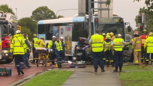 Five people were injured in the accident in wet conditions.