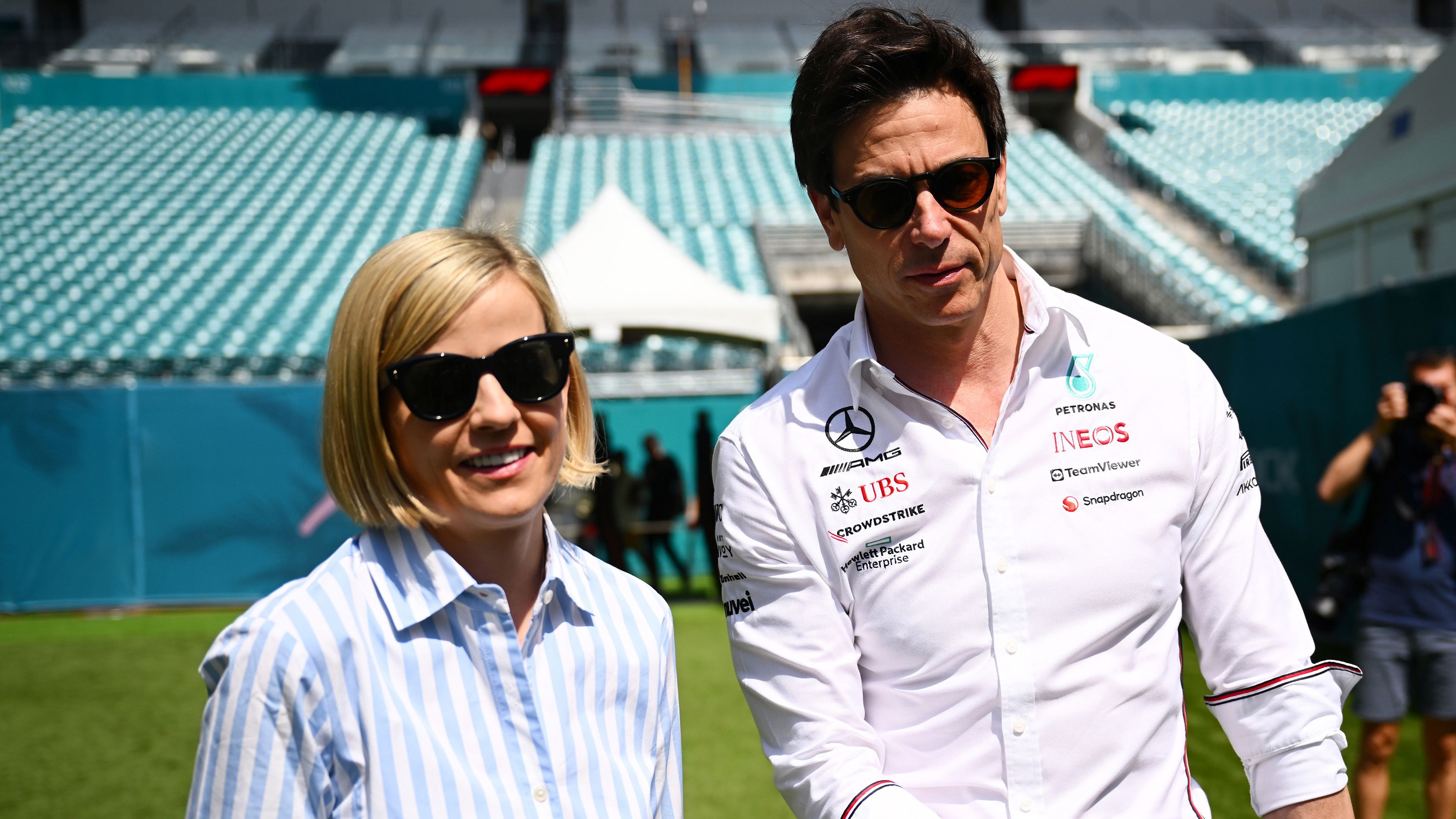 F1 Academy managing director Susie Wolff (left) and her husband Mercedes team principal Toto Wolff.