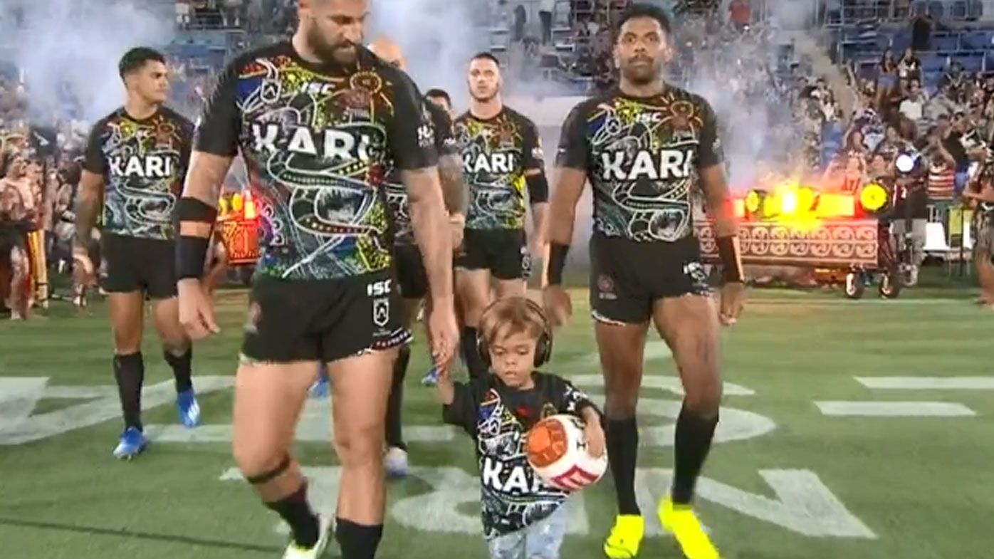 Indigenous All-Stars lead out by Quaden Bayles ahead of NRL All-Stars clash