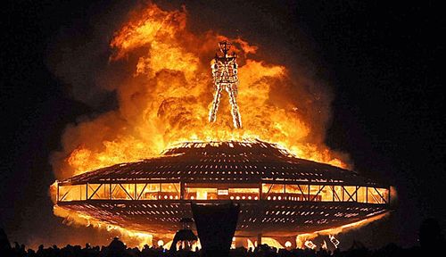 A file photo of the showpiece Burning Man fire model that will still go ahead at the festival in Nevada despite a man's death. (AP).