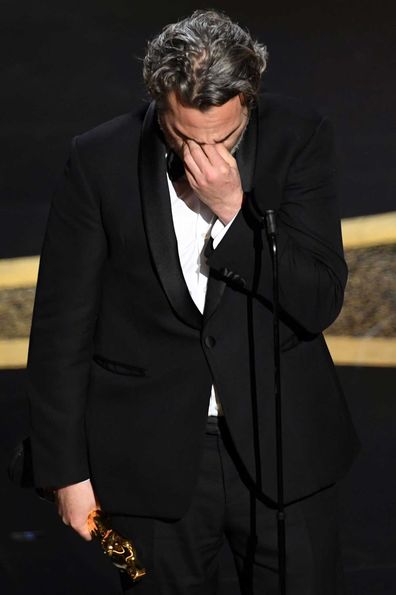 Joaquin Phoenix accepts the Actor In A Leading Role award for 'Joker' onstage during the 92nd Annual Academy Awards at Dolby Theatre on February 09, 2020.