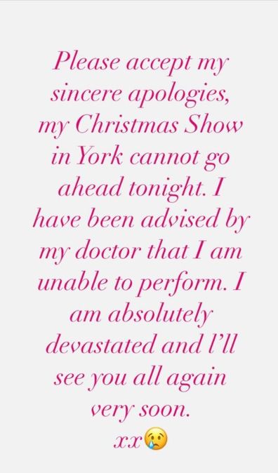 Emma Bunton concert cancelled apology