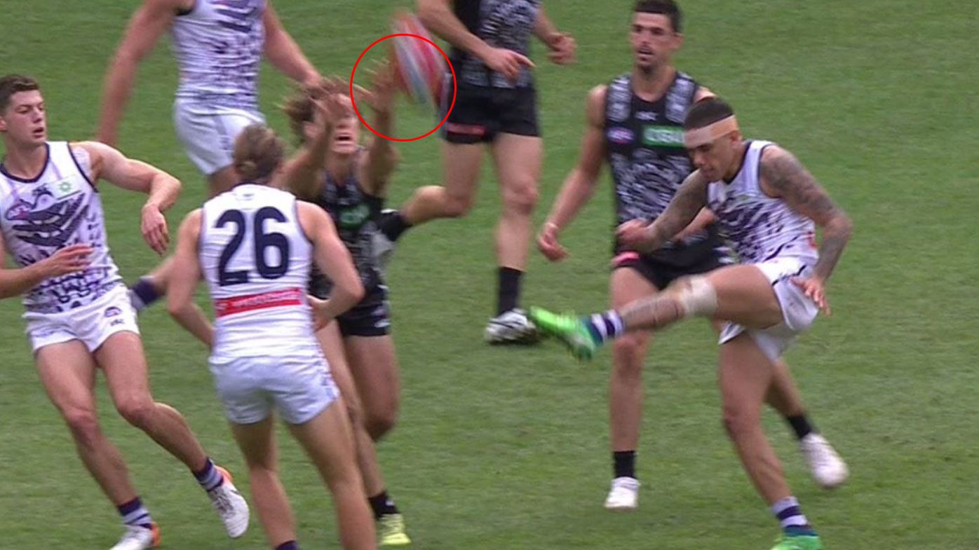 'I felt like it hit all five of my fingers': Collingwood fume after botched score-review leads to Fremantle win