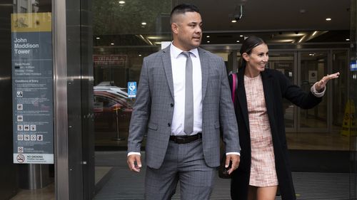 Former NRL player Jarryd Hayne leaves the NSW District Court during his sexual assault trial. JMT court. March 22, 2023. 