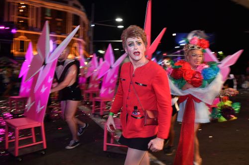 Satirical performance artist Pauline Pantsdown took part in the march. (AAP)